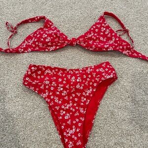 Red Floral Bikini Set